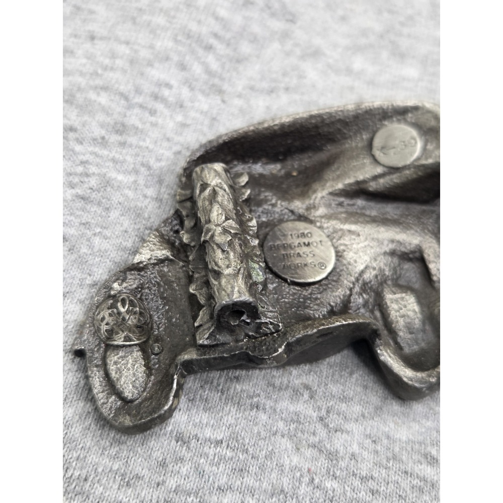 Vintage 1980 Solid Pewter Heavy Hot Rod Ford Chevy Coupe Belt Buckle Damaged - Picture 6 of 7